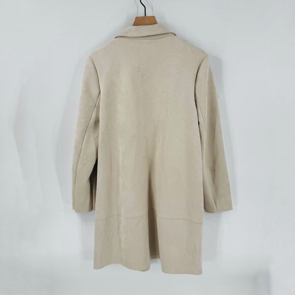 Magaschoni Long Coat Women’s Size L Beige Tan Open Front Minimalist Jacket - Picture 2 of 11